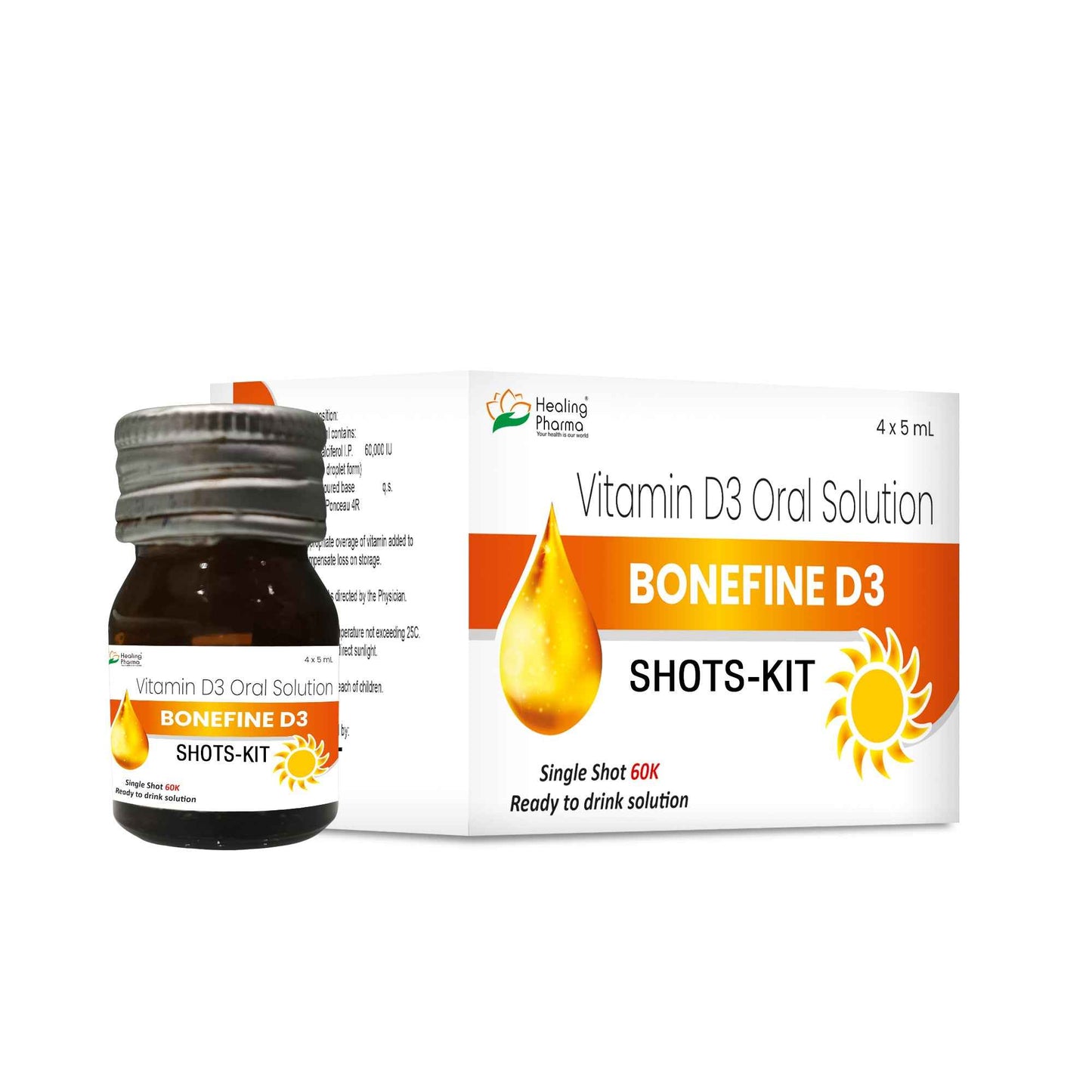 Bonefine Vitamin D3 60000 IU / 5 ml Oral Solution (4 Bottles) - Healing Pharma