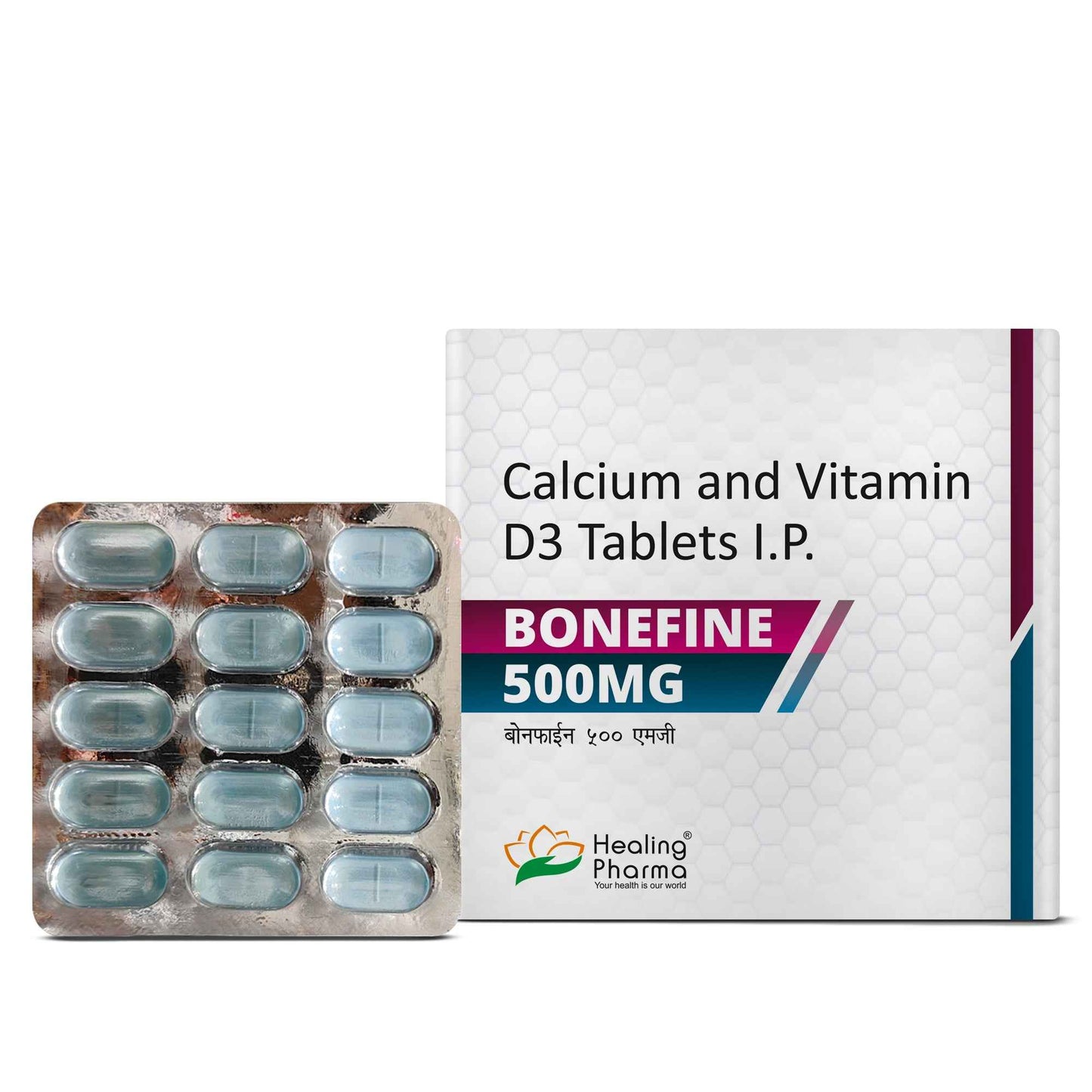Bonefine 500 Tablets with Calcium and Vitamin D3 – ( 15Tab x 2 Strips )