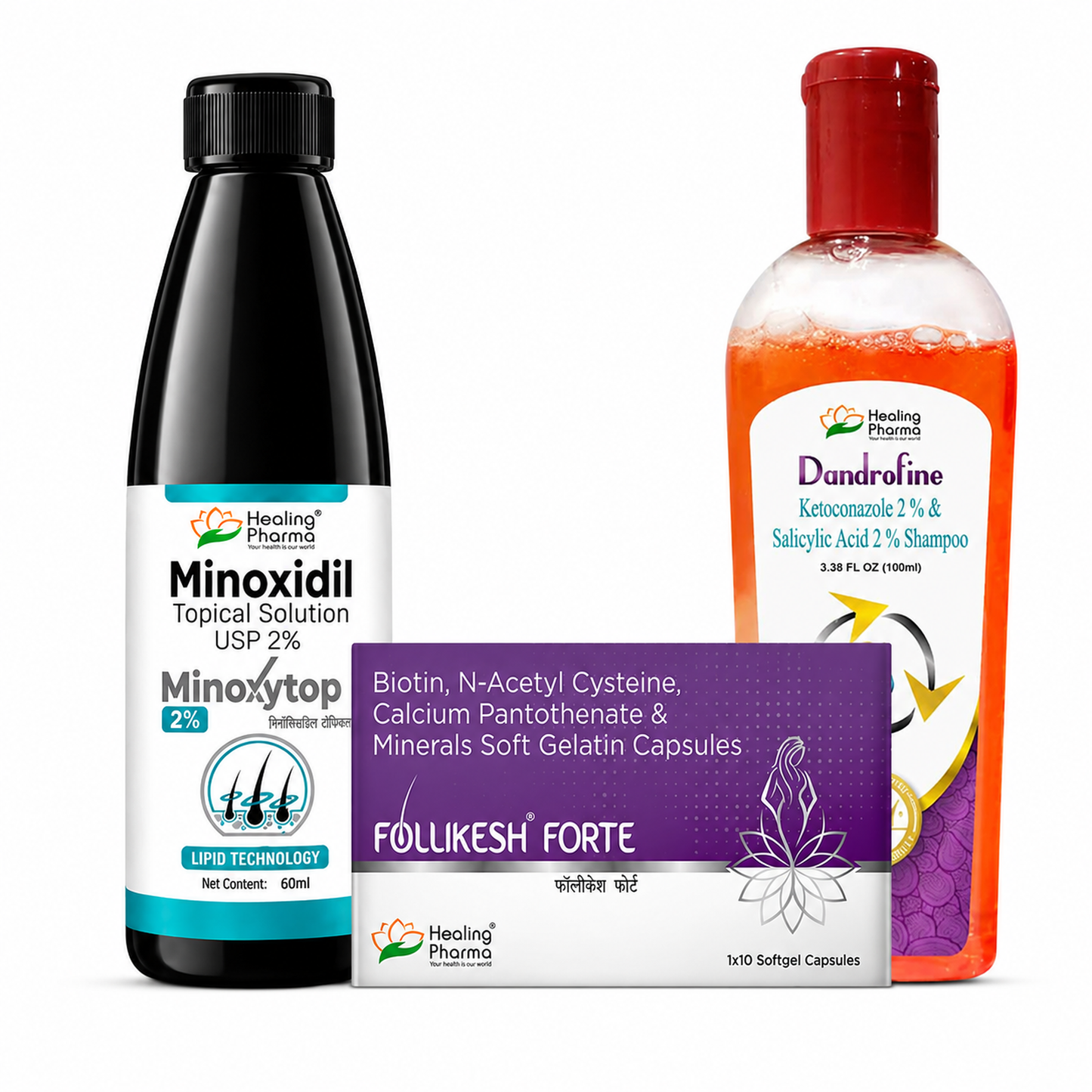 Hair Fall Control Kit | Complete Hair Care Combo ( Minoxytop 2%, Dandrofine Shampoo , Follikesh Forte )