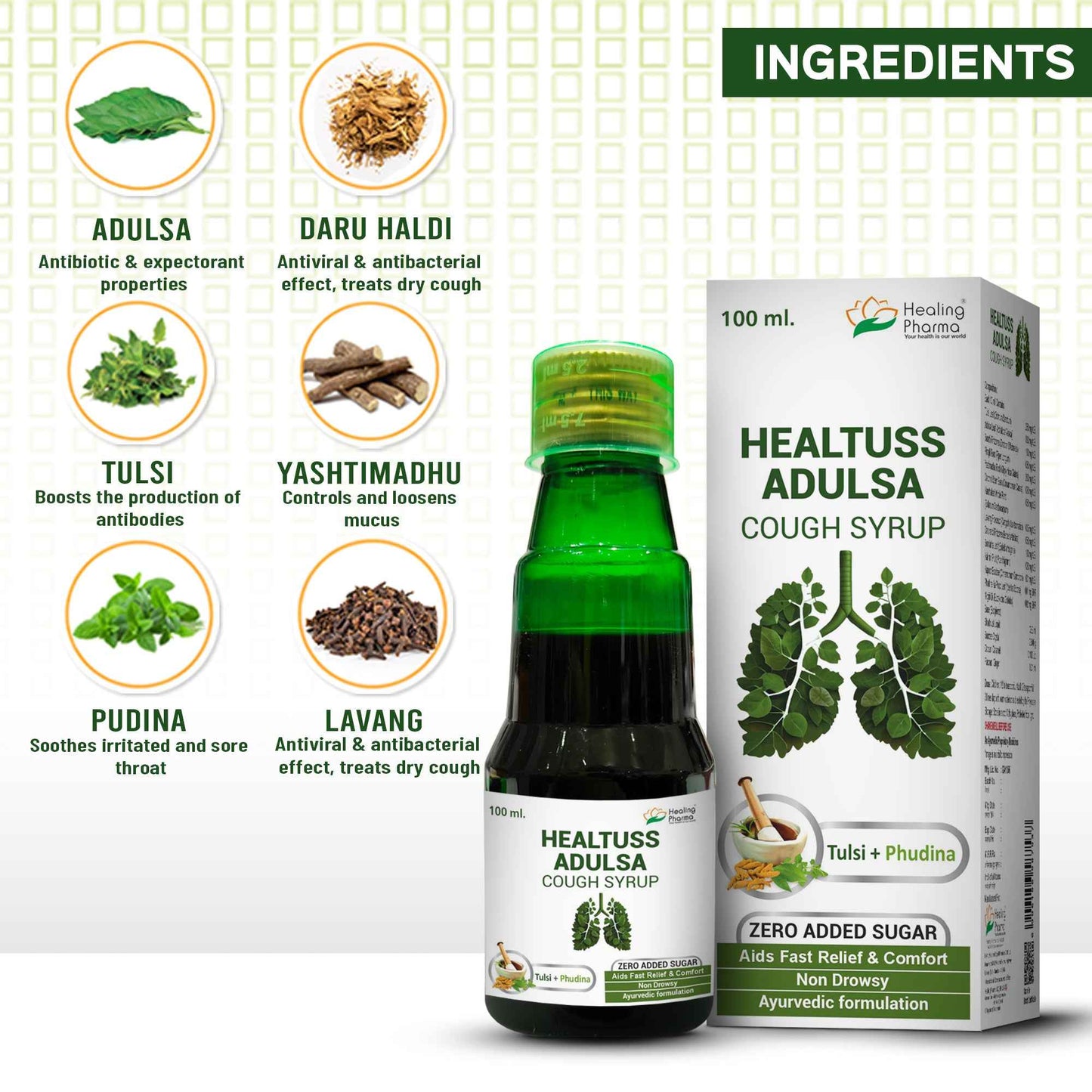 Healtuss Adulsa Cough Syp 100ml(Pack of 2) - Healing Pharma