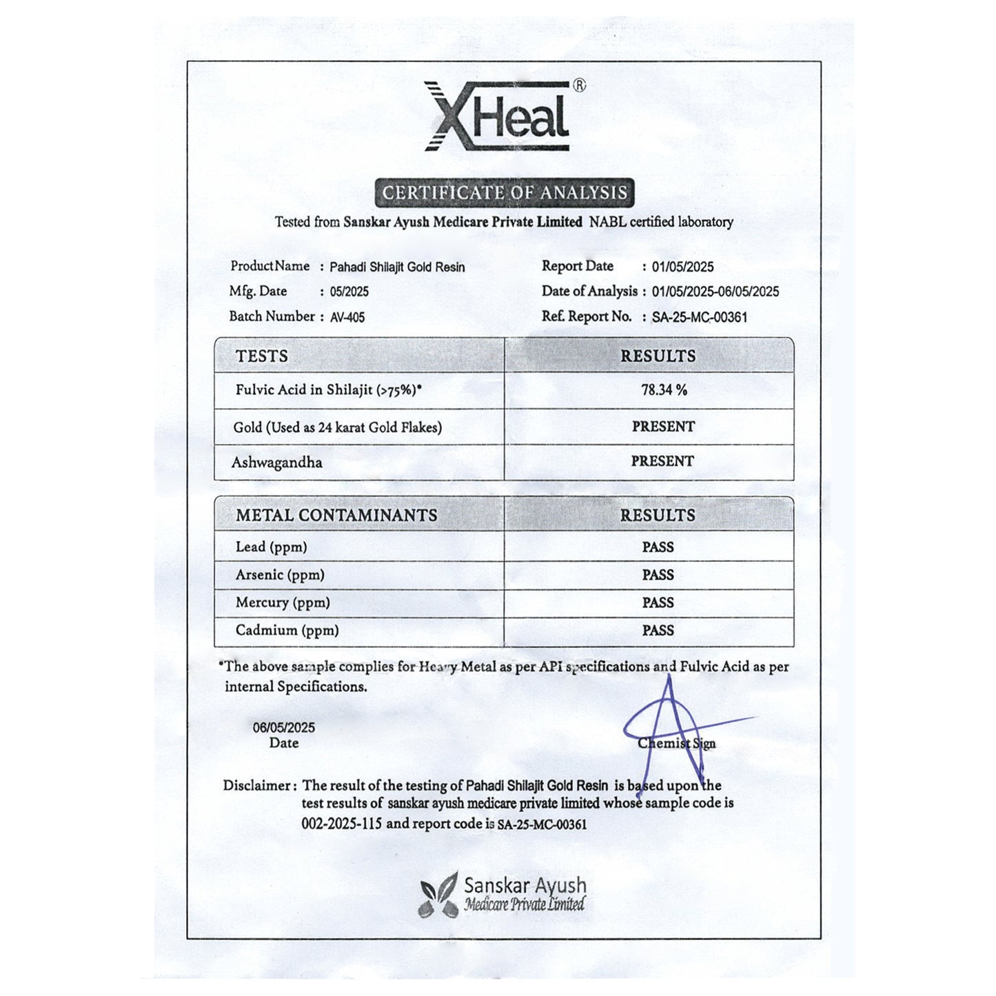 Xheal Phadai Shilajit Lab Report