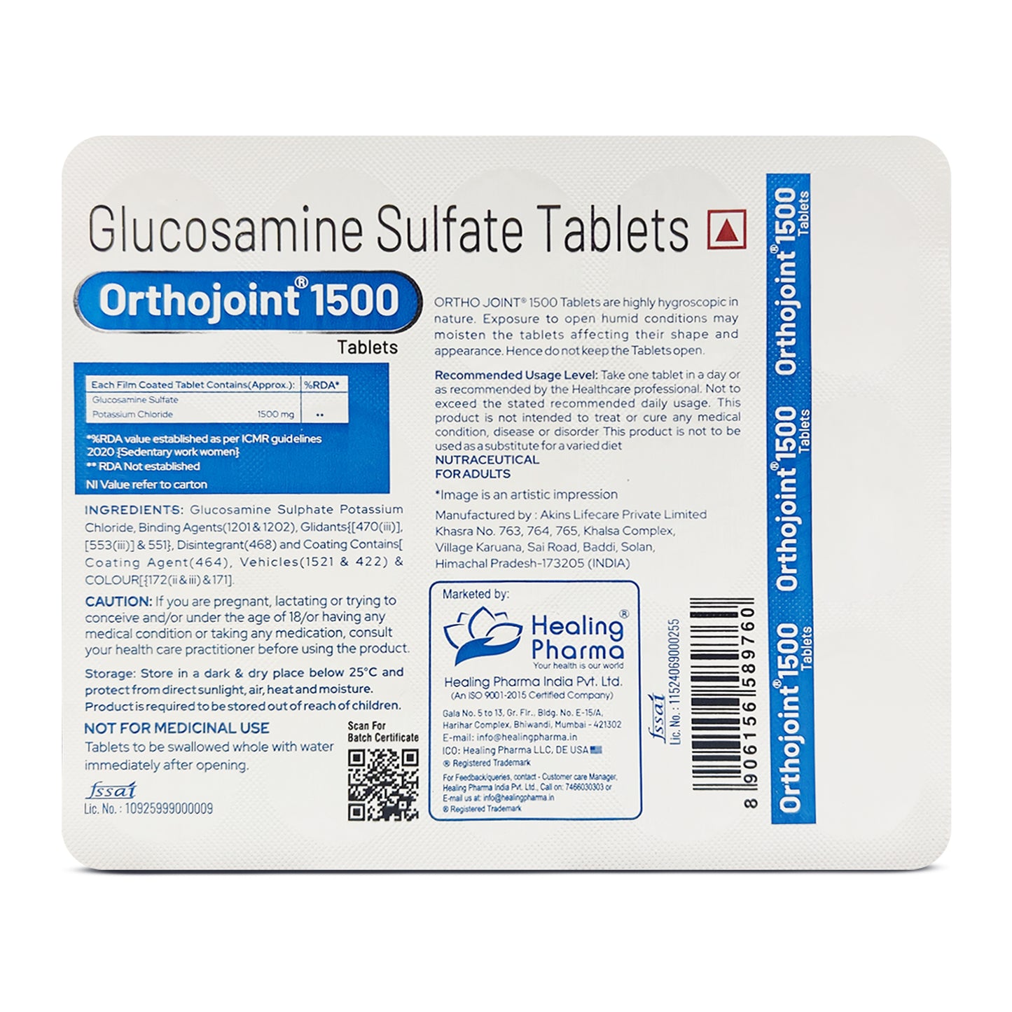 Orthojoint 1500 Tablet – Glucosamine Sulfate Tablets