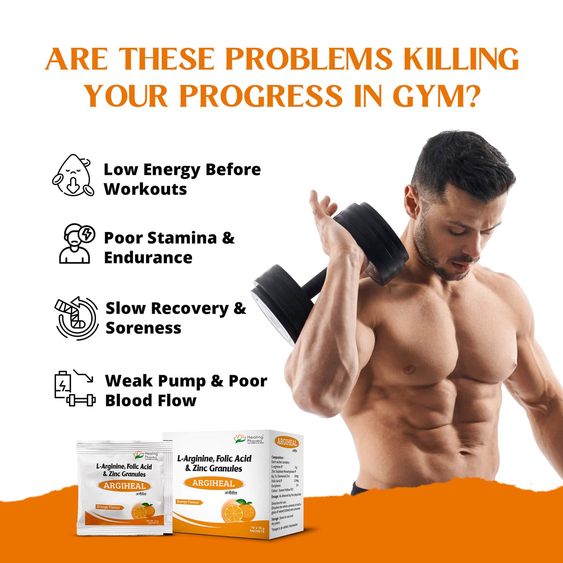 Argiheal – L - Arginine Powder Sachets, Zinc & Folic Acid Sachet (Pack Of 10)