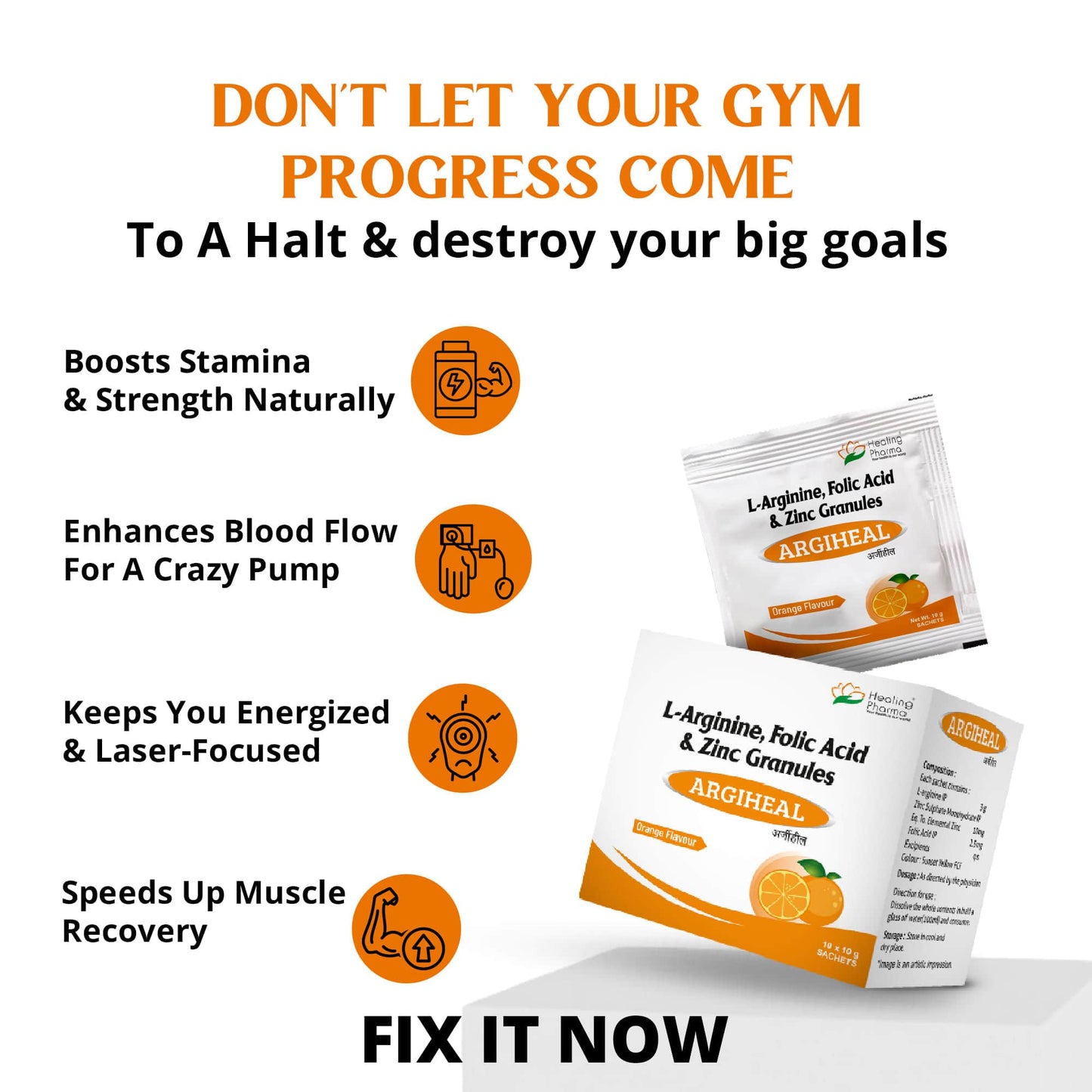 Argiheal – L - Arginine Powder Sachets, Zinc & Folic Acid Sachet (Pack Of 10)