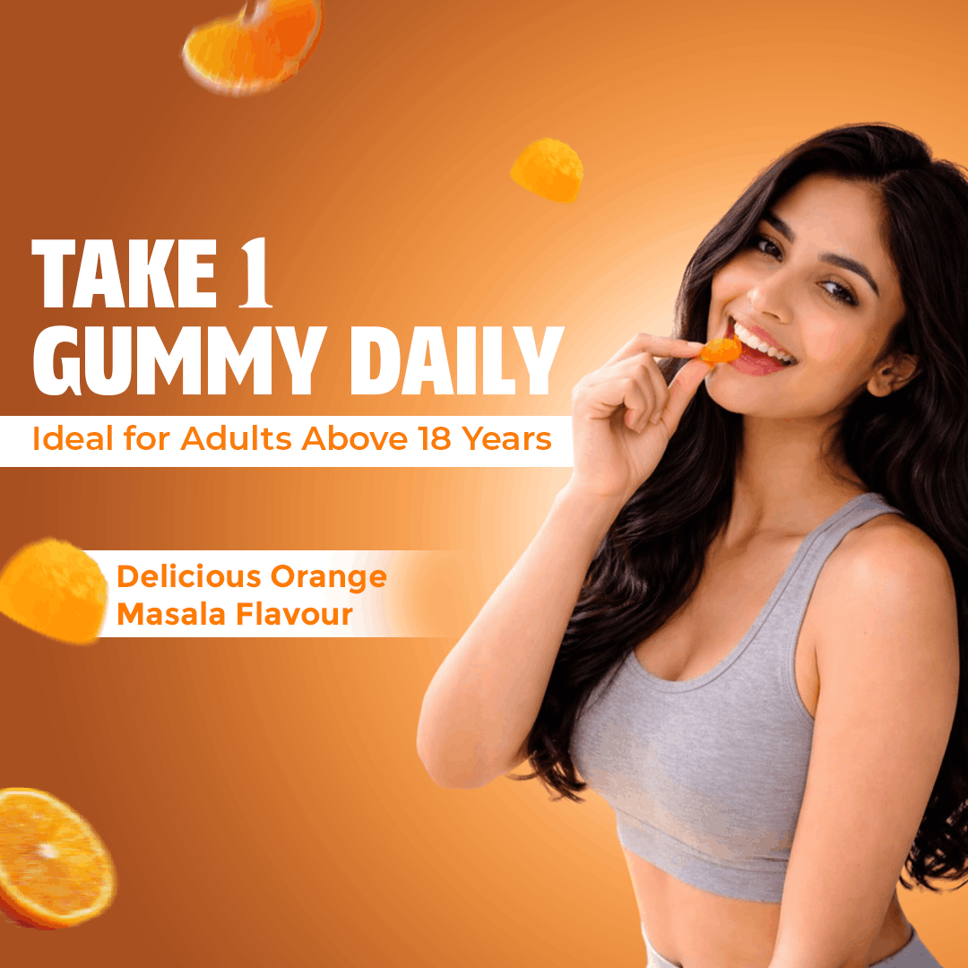 Adult gummy vitamins, one orange masala vitamin C gummy a day